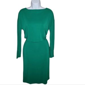Ann Taylor Women's Jersey Dress Shirred Green Size 4P Long Sleeve
